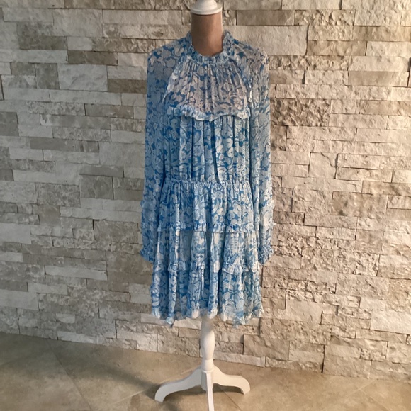 By Anthropologie Long-Sleeve Backless Sheer Ruffle Mini Dress - Picture 2 of 16